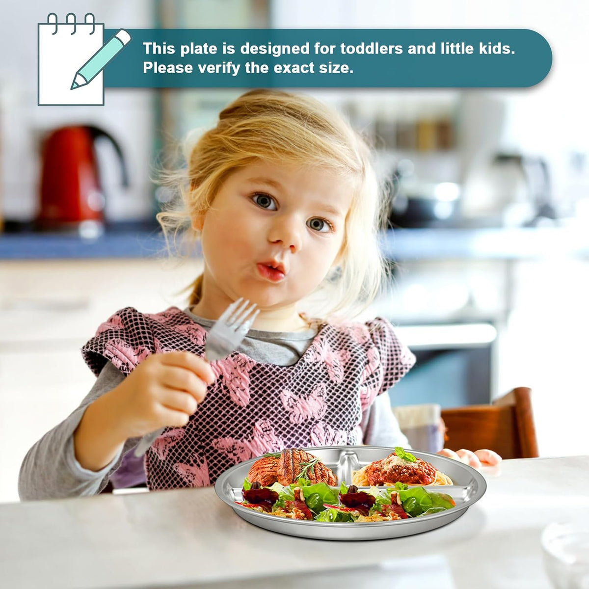 Stainless Steel Toddler Plate Set of 6, 9" Portion Control Plates Divided Plate for Adults Kids Balance Lunch, Non Slip | Unbreakable Toddler Baby Feeding Set Dishwasher Safe