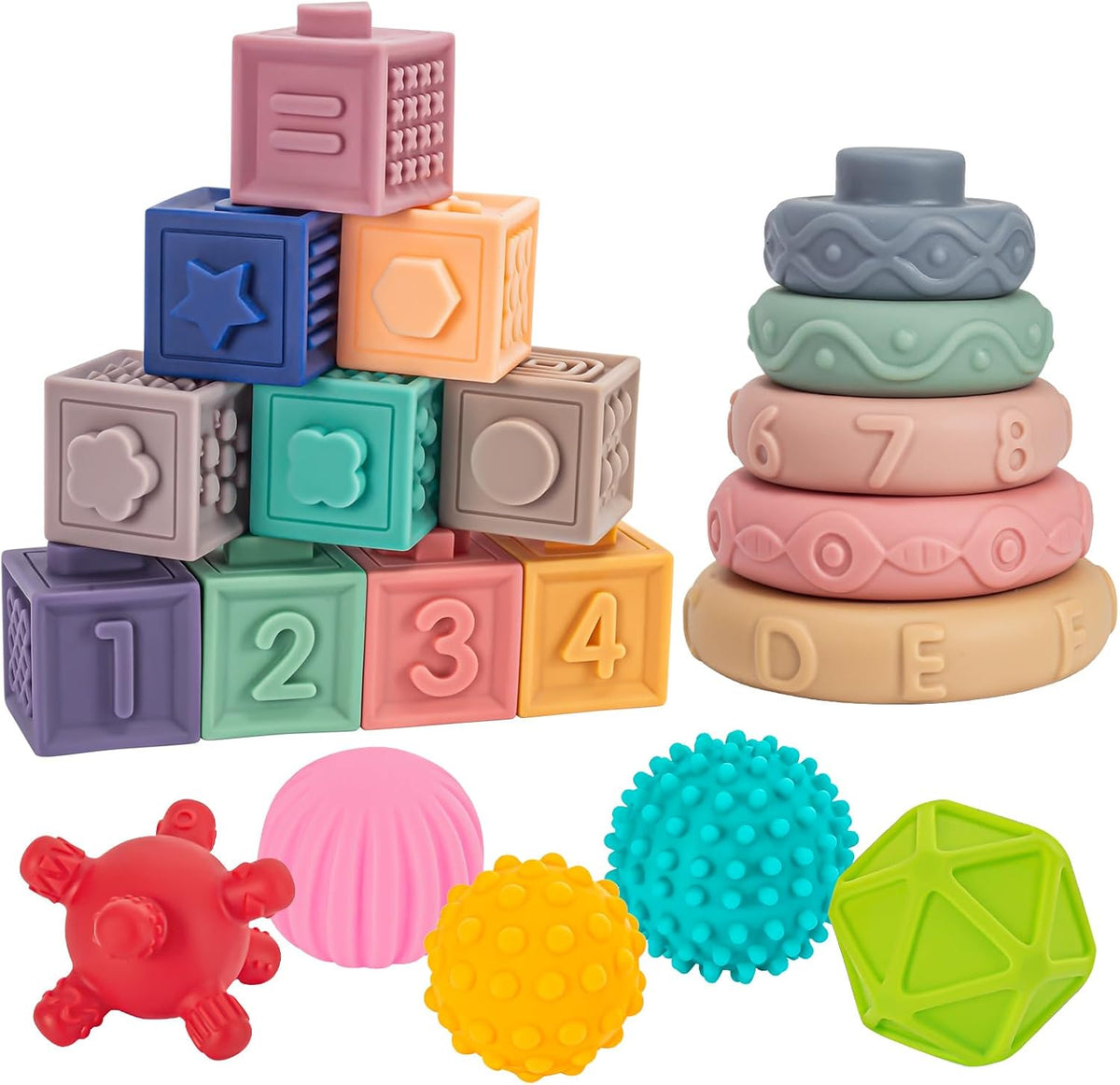 3 in 1 Baby Toys,Montessori Baby Blocks for 0-3-6-12 Months Babies