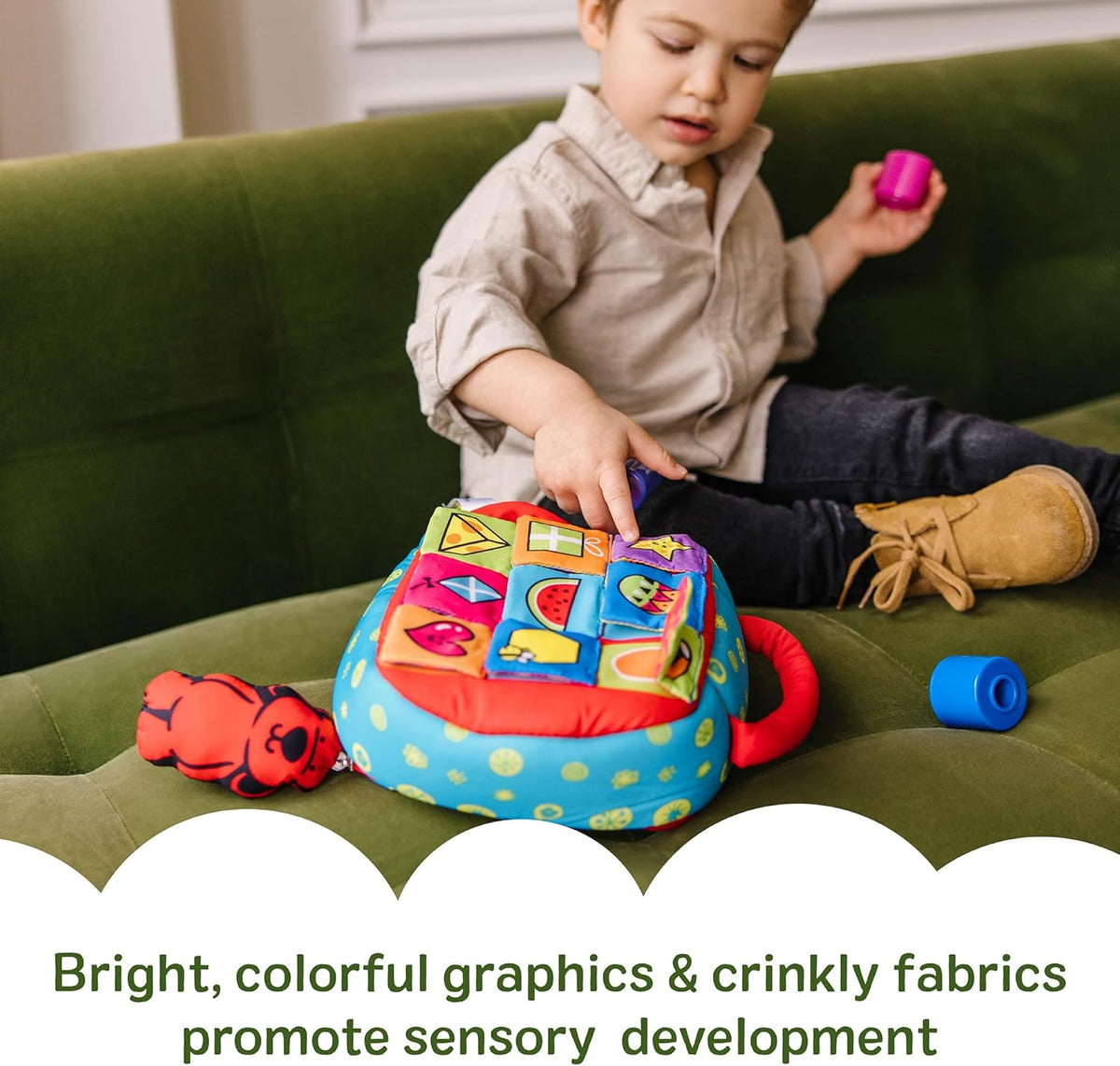 Melissa & Doug K’S Kids Take-Along Shape Sorter, 9 Textured Building Blocks & Soft Sensory Activity Bag, Montessori-Inspired Baby Toys for Toddlers, Preschool Learning Toys for Babies 9 Mo. & Up