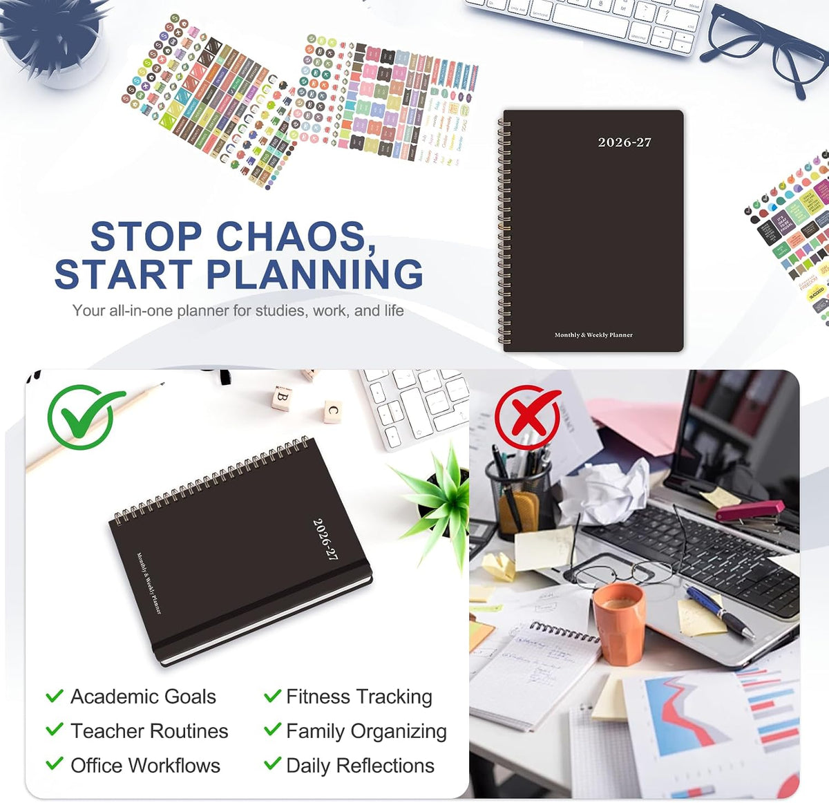 Planner 2026-2027, Weekly and Monthly Calendar Planner, JUL 2026 - JUN 2027