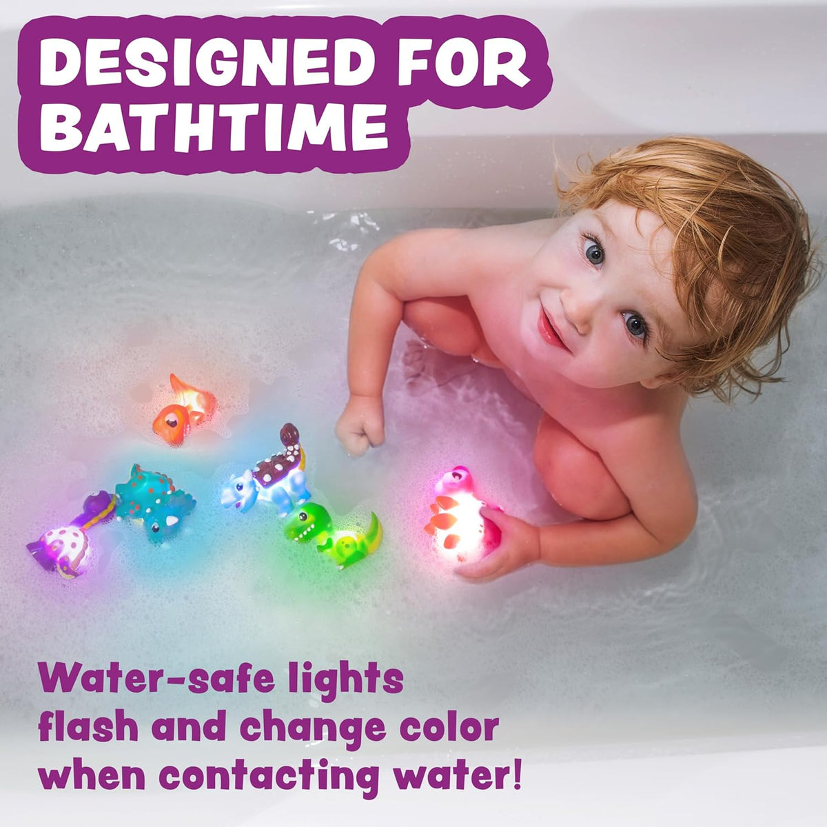 ® Dinos™ Dinosaur Light up Bath Toys, 6 Pack | Water-Activated Light up Toys Flash & Change Color | Easy-Grip Baby & Toddler Bath Toys | Sensory Bath Lights Watertight Bathtub Toys