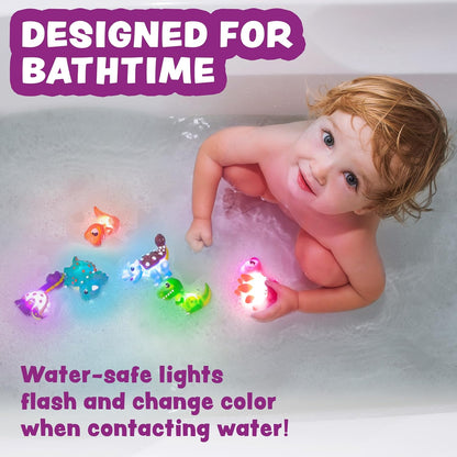 ® Dinos™ Dinosaur Light up Bath Toys, 6 Pack | Water-Activated Light up Toys Flash & Change Color | Easy-Grip Baby & Toddler Bath Toys | Sensory Bath Lights Watertight Bathtub Toys