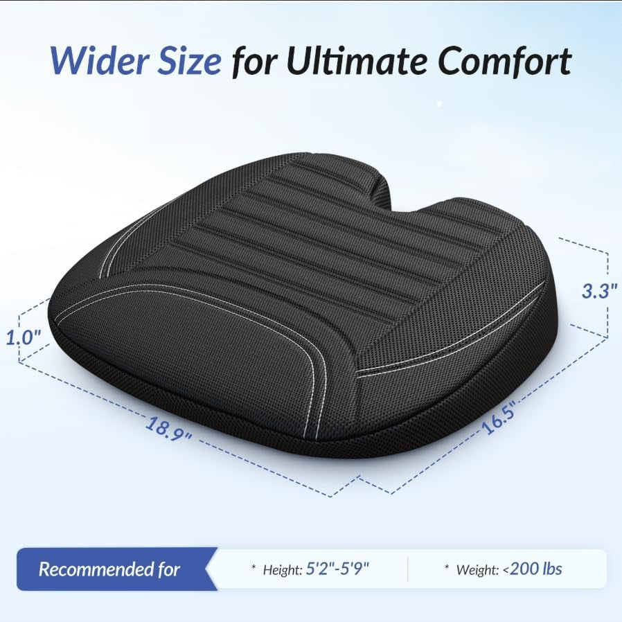 Wedge Car Seat Cushion for Tailbone Pain Relief & Better Visibility, Ergonomic Memory Foam Seat Cushion for Car with Breathable Channel Design, Fits Car, SUV, Truck, Non-Slip Mesh Cover