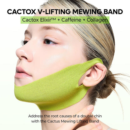 CACTOX V-Lifting Mewing Band – Cactox + Caffeine + Collagen Double Chin Lifting Band for Sagging Jawline & Facial Puffiness | 115.49% Jaw & Chin Lifting Improvement | Korean V-Line Lifting
