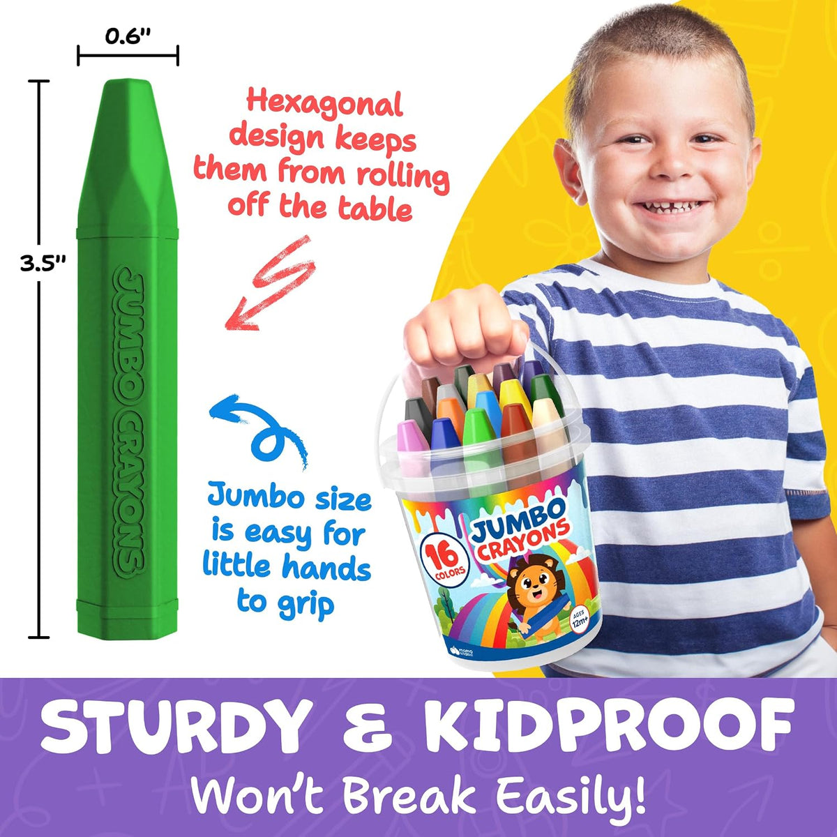 Jumbo Crayons for Toddlers 1-3 - Washable, Large Coloring Crayons for Kids