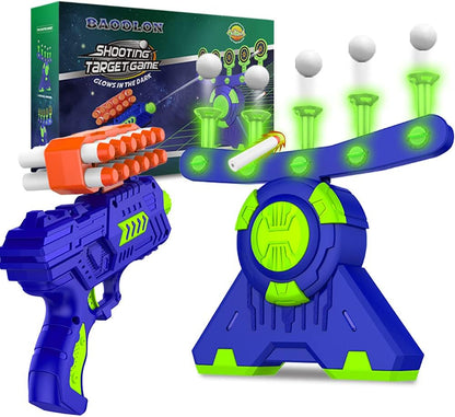 Shooting Games Toy for Age 5, 6, 7, 8, 9, 10+ Years Old Kids, Boys - Glow in the Dark Floating Ball Target with Foam Dart Toy Gun, 10 Balls/5 Targets - Ideal Gift