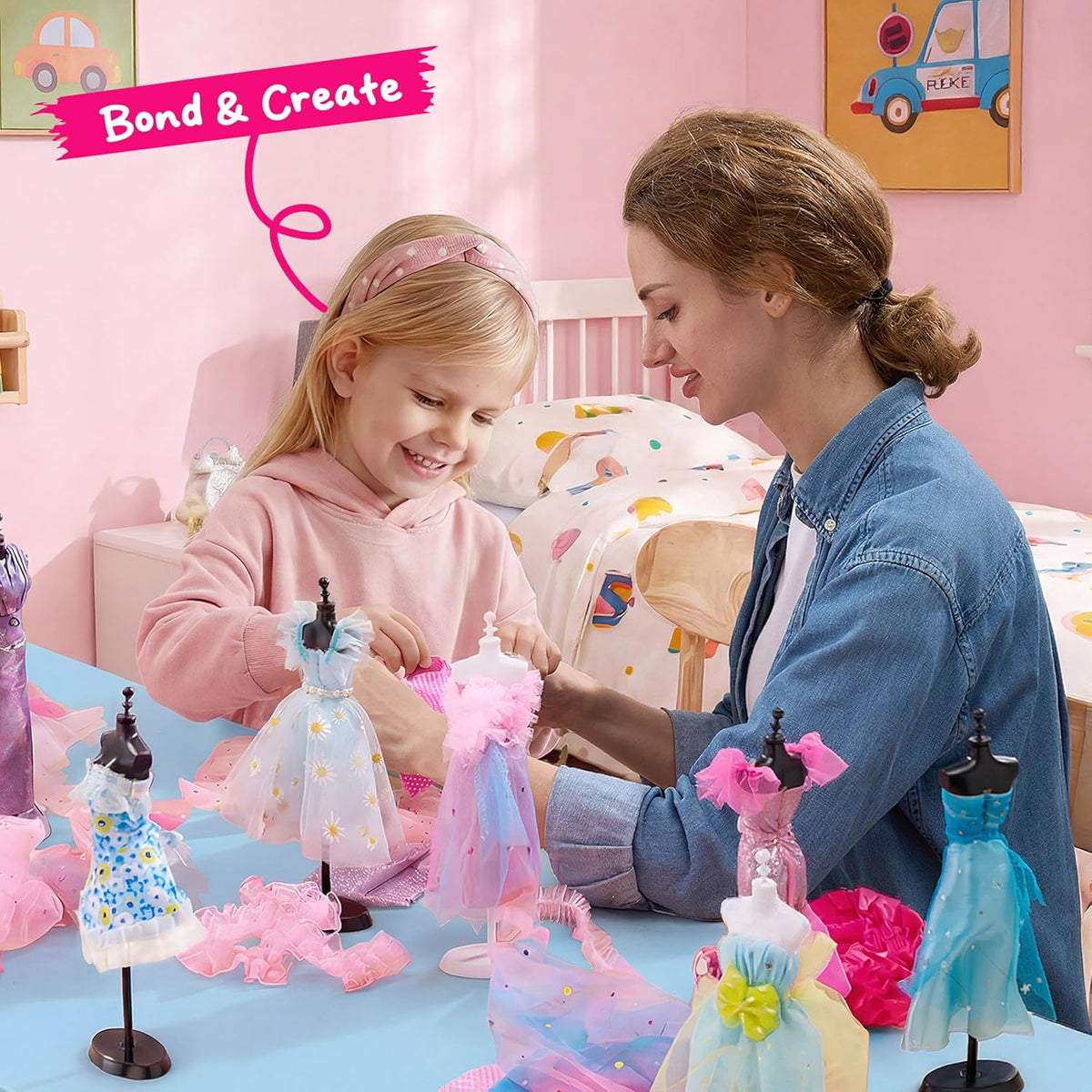 400+PCS Fashion Design Crafts for Kids, Art and Crafts, DIY Sewing Kits with 3 Mannequins for Girls Aged 8-12, Toys for Kids, Birthday Presents, Doll Clothes