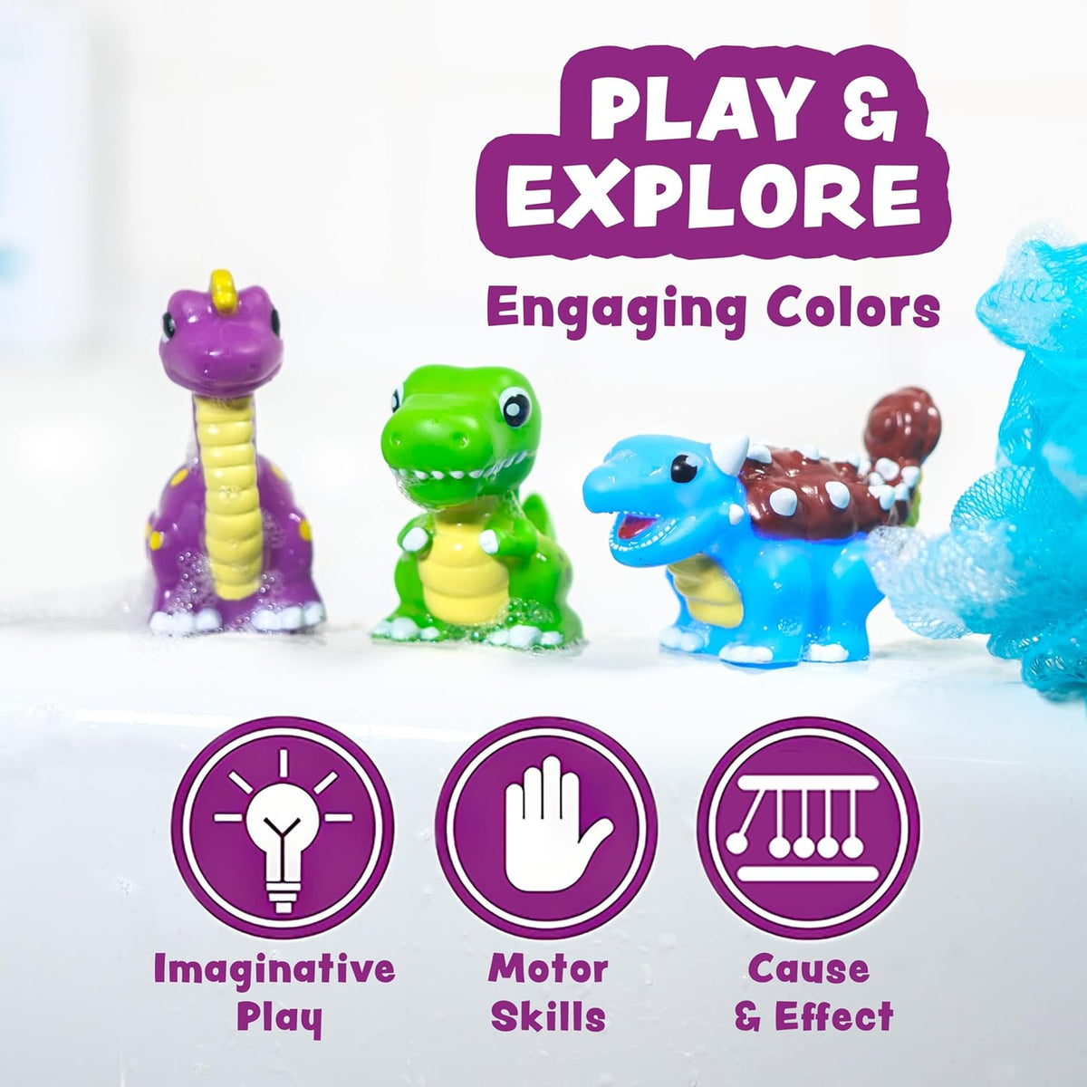 ® Dinos™ Dinosaur Light up Bath Toys, 6 Pack | Water-Activated Light up Toys Flash & Change Color | Easy-Grip Baby & Toddler Bath Toys | Sensory Bath Lights Watertight Bathtub Toys