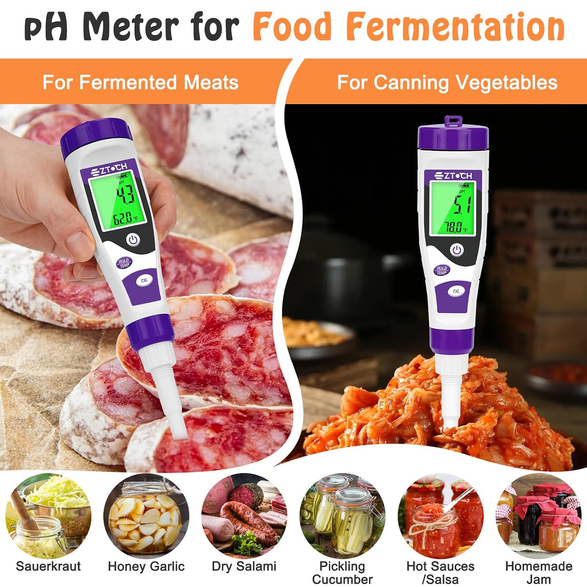 Food Ph Meter, Digital Ph Meter for Food Fermentation Canning