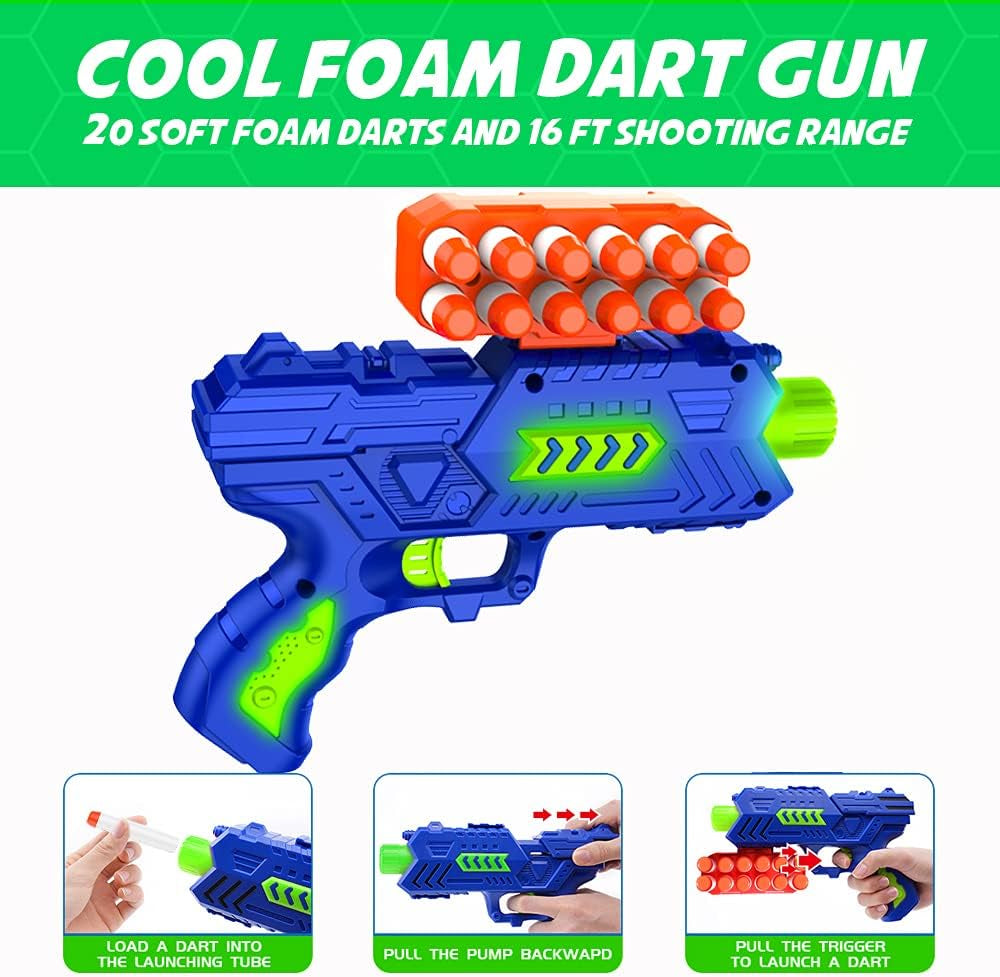 Shooting Games Toy for Age 5, 6, 7, 8, 9, 10+ Years Old Kids, Boys - Glow in the Dark Floating Ball Target with Foam Dart Toy Gun, 10 Balls/5 Targets - Ideal Gift
