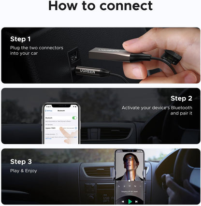 Aux to Bluetooth 6.0 Car Adapter with LDAC, 3.5Mm Aux Adapter Built-In Microphone, Car Bluetooth Audio Receiver for Hands-Free Calls Compatible with Speaker & Home Audio