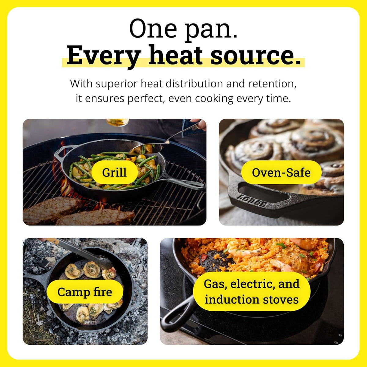 Pre-Seasoned Cast Iron Skillet with Silicone Handle Holder, 12 Inches