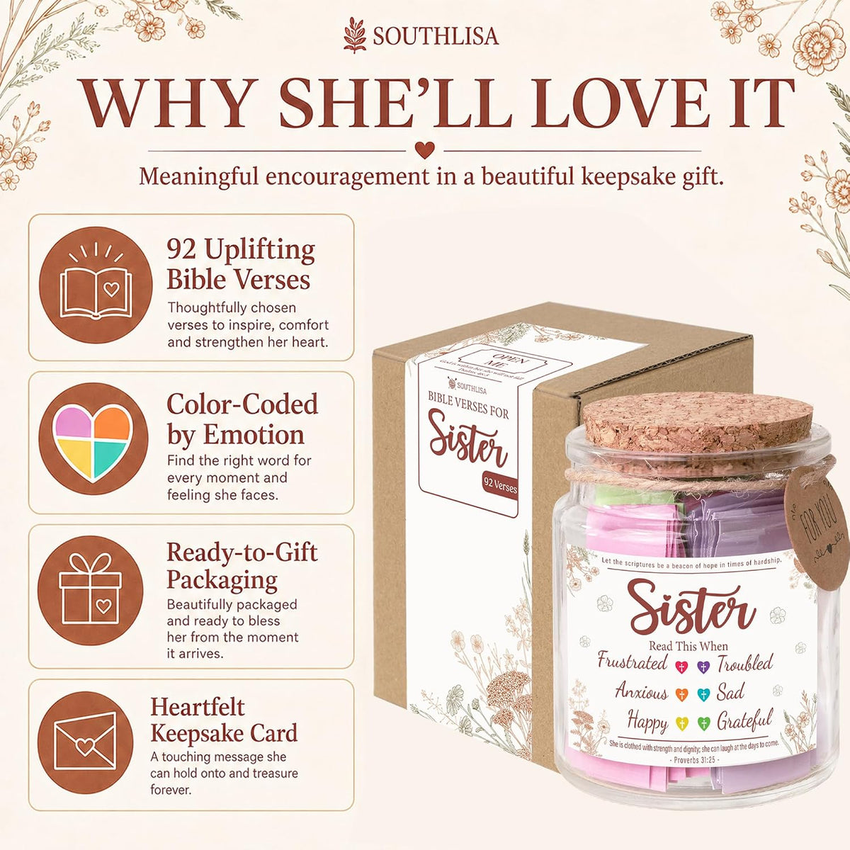 Bible Verses Jar for Sister – Graduation Day Gifts for Sister, Birthday Gifts for Sisters, Christian Gift for Women, Girls