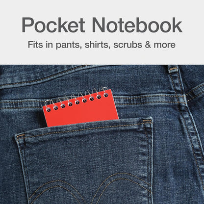 Spiral Memo Pads, Top Wire Bound, 3 X 5 Inch Pocket Notepad, College Ruled, Assorted Primary Colors, 75 Sheets, 5 Pack (25091)