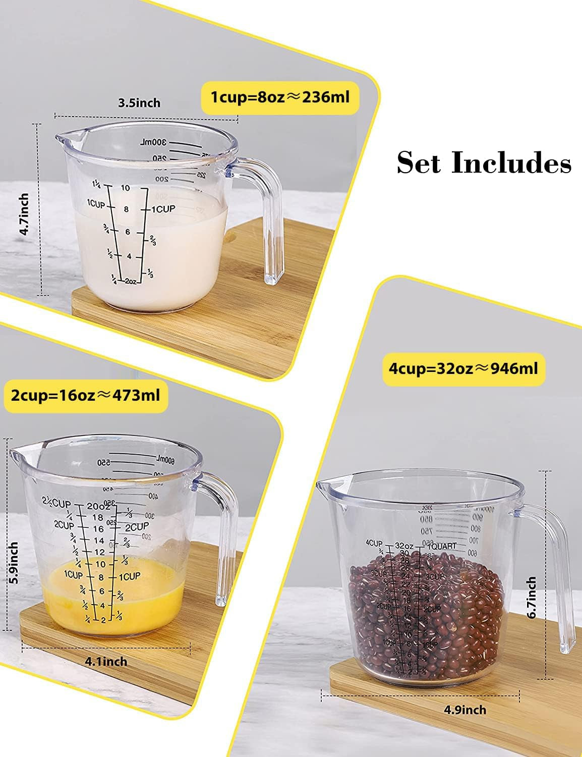 Measuring Cups Set, Liquid Measuring Cups for 3 for Kitchen
