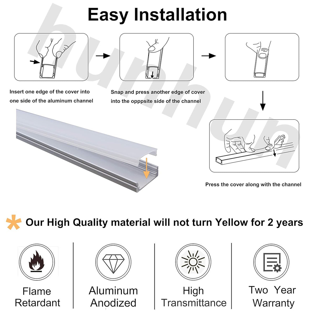10-Pack 6.6Ft/ 2Meter U Shape LED Aluminum Channel System with Milky Cover, End Caps and Mounting Clips, Aluminum Profile for LED Strip Light Installations, Very Easy Installation
