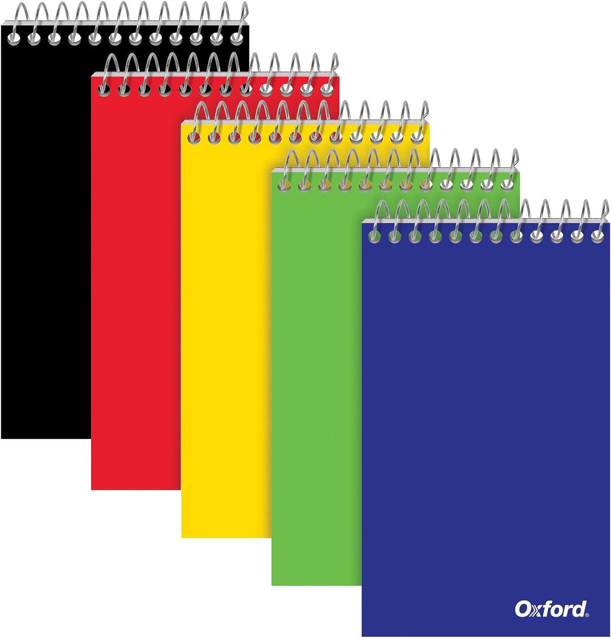 Spiral Memo Pads, Top Wire Bound, 3 X 5 Inch Pocket Notepad, College Ruled, Assorted Primary Colors, 75 Sheets, 5 Pack (25091)