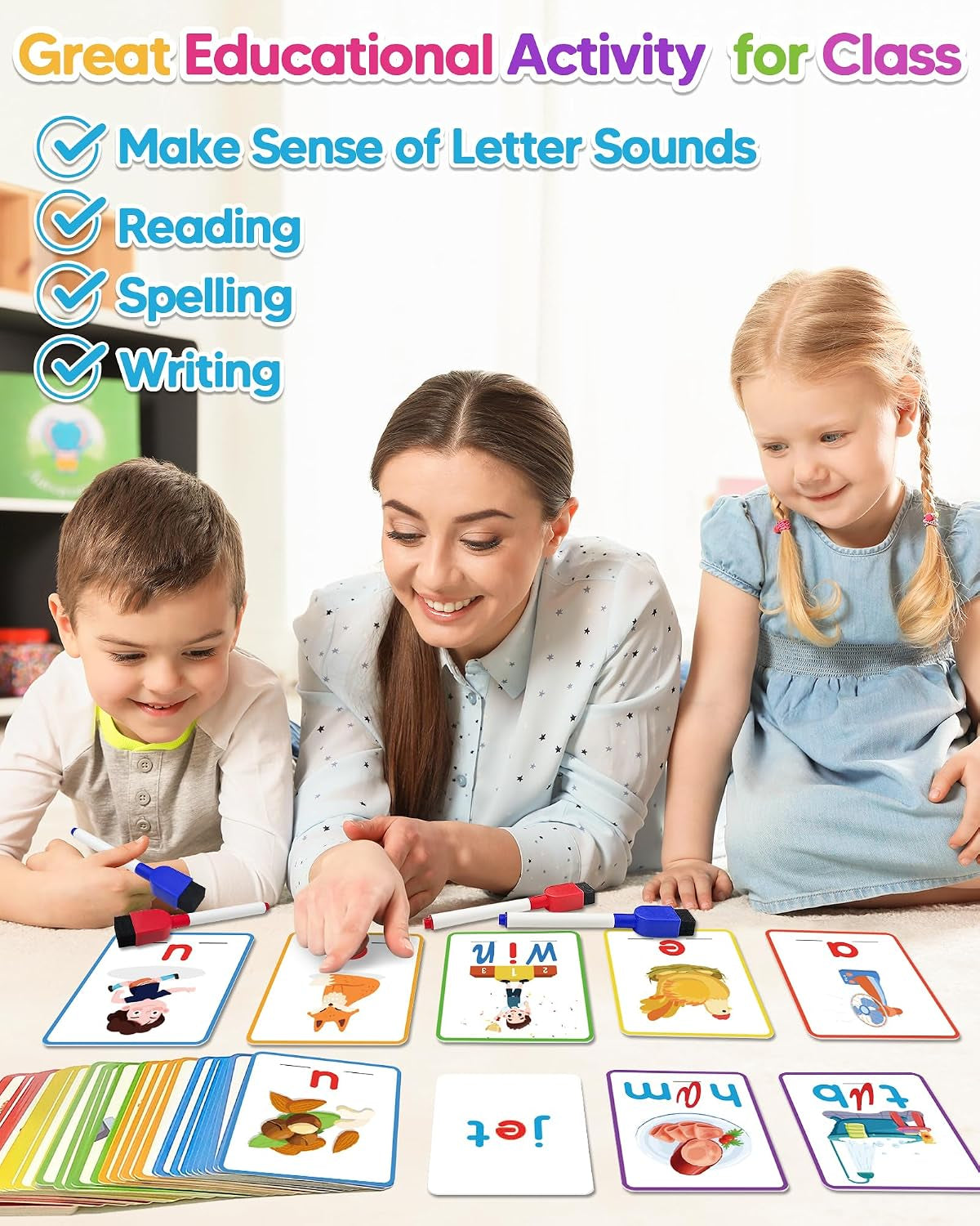 CVC Word Writing & Spelling Flash Cards, Kindergarten Reading Workbooks