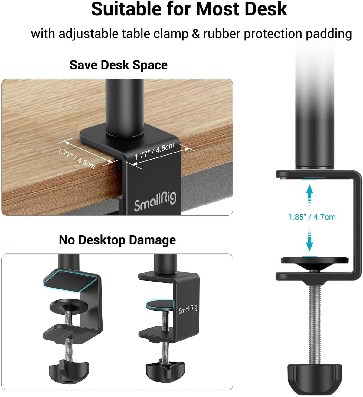 SMALLRIG Camera Mount C Stand, 15"-35" Adjustable Desk Clamp Table Tripod