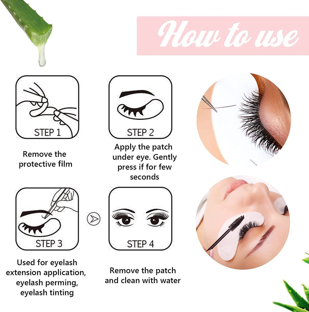 100 Pairs  Natural Hydrogel Eye Gel Pads - Collagen and Aloe Vera Patches for under Eyes - Eyelash Extension Kit