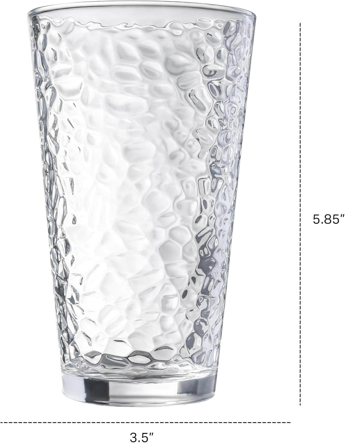 Set of 10 Hammered Glass Cups, Clear Heavy Base Drinking Glasses