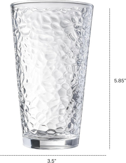 Set of 10 Hammered Glass Cups, Clear Heavy Base Drinking Glasses