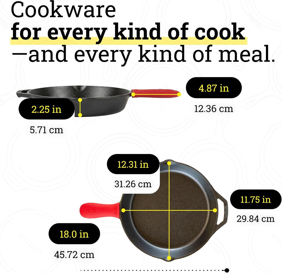 Pre-Seasoned Cast Iron Skillet with Silicone Handle Holder, 12 Inches