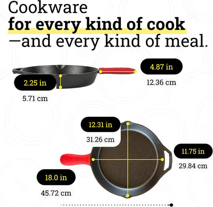 Pre-Seasoned Cast Iron Skillet with Silicone Handle Holder, 12 Inches