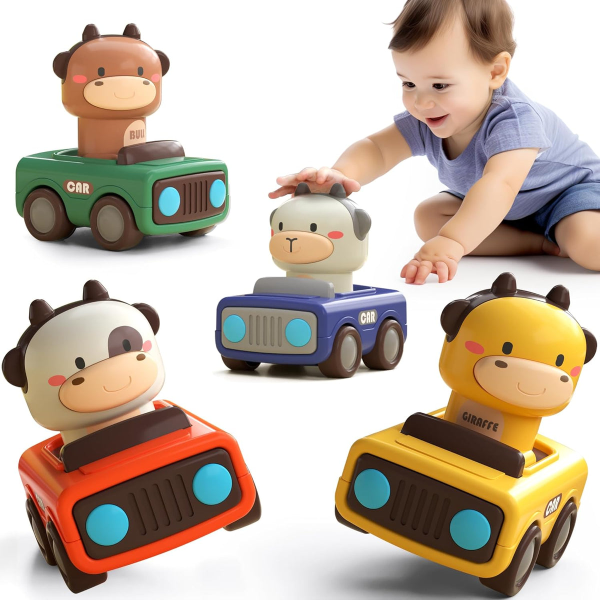 Baby Press to Go Car Toys for Toddlers 1-3, 1 Yr Old Boy Gift