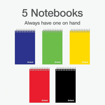 Spiral Memo Pads, Top Wire Bound, 3 X 5 Inch Pocket Notepad, College Ruled, Assorted Primary Colors, 75 Sheets, 5 Pack (25091)