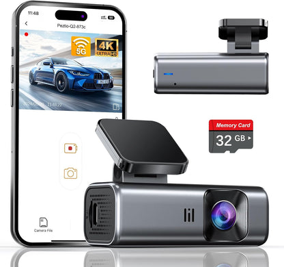 4K Dash Cam Front, 5Ghz Wifi, 32GB Card Included, Mini Dashcam
