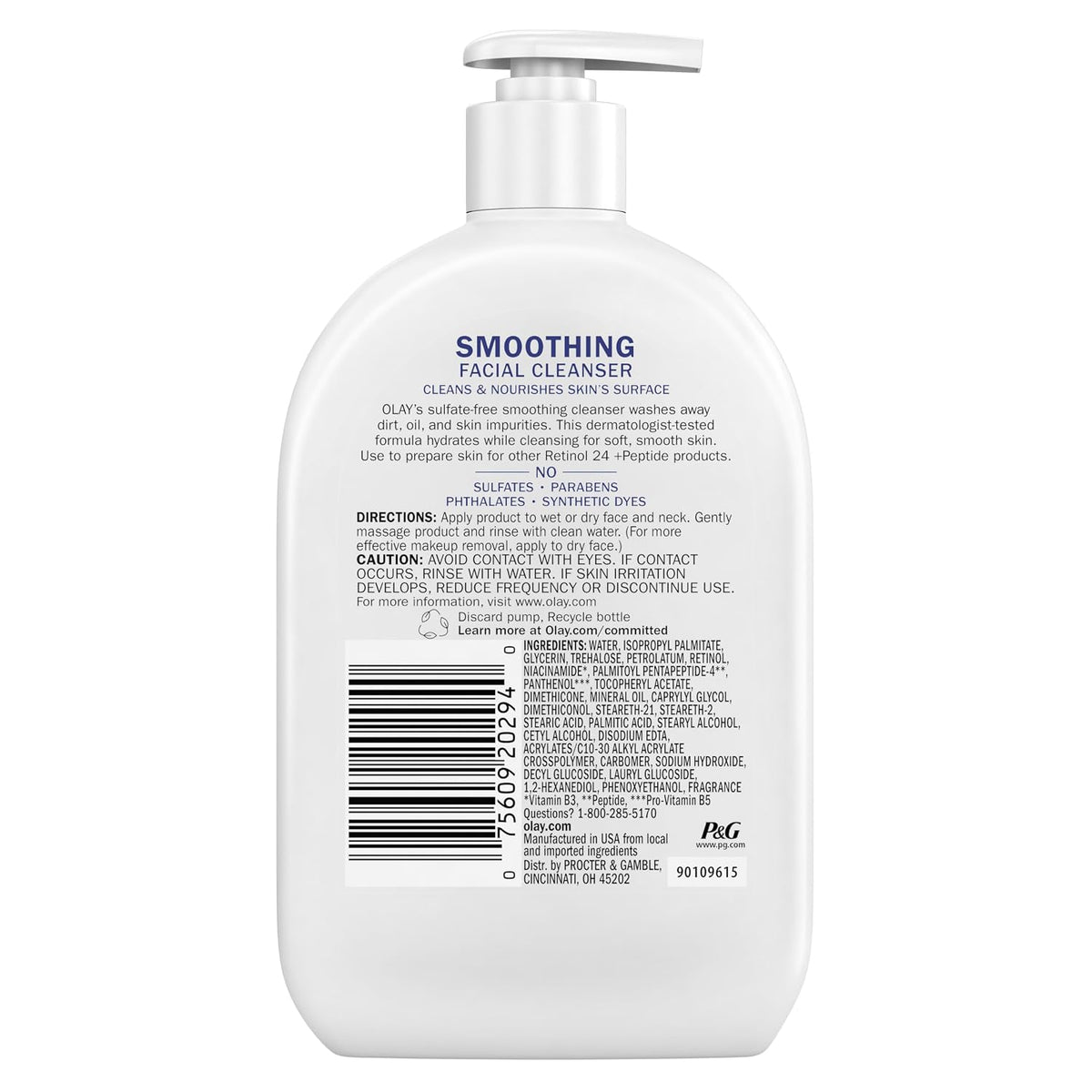 Face Wash Daily Facial Cleanser with Retinol, Peptides and Glycerin, Smoothing and Hydrating anti Aging Face Wash, Sulfate Free Cream Cleanser for Mature Skin, Daily Use, 16 Oz