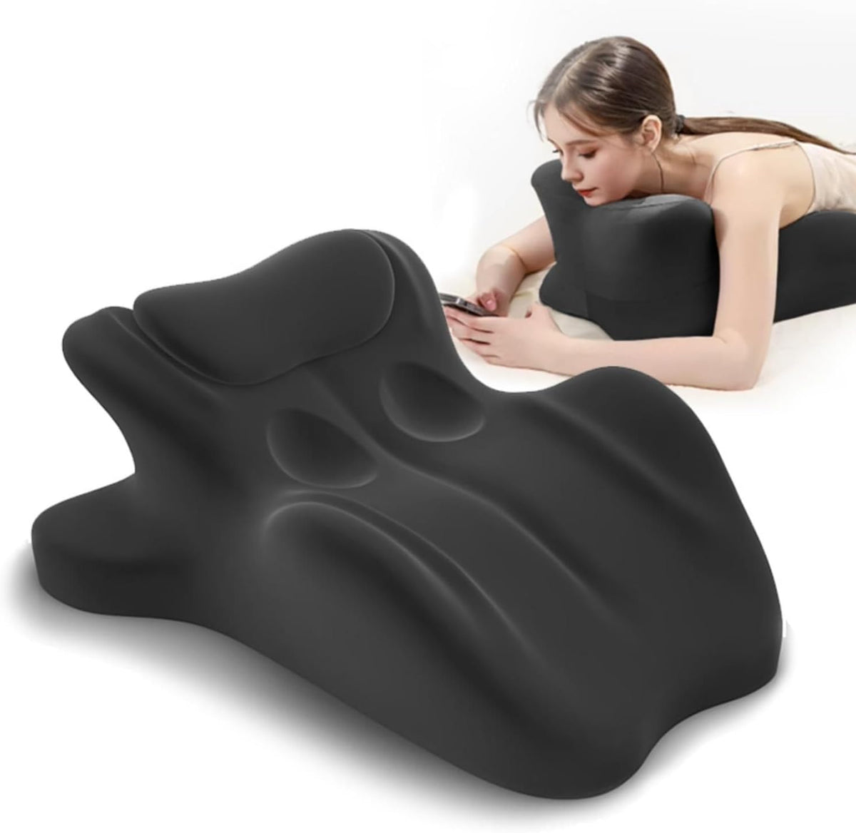 Ergonomic Memory Foam Wedge Pillow, 27° Bed Wedge Support, Black