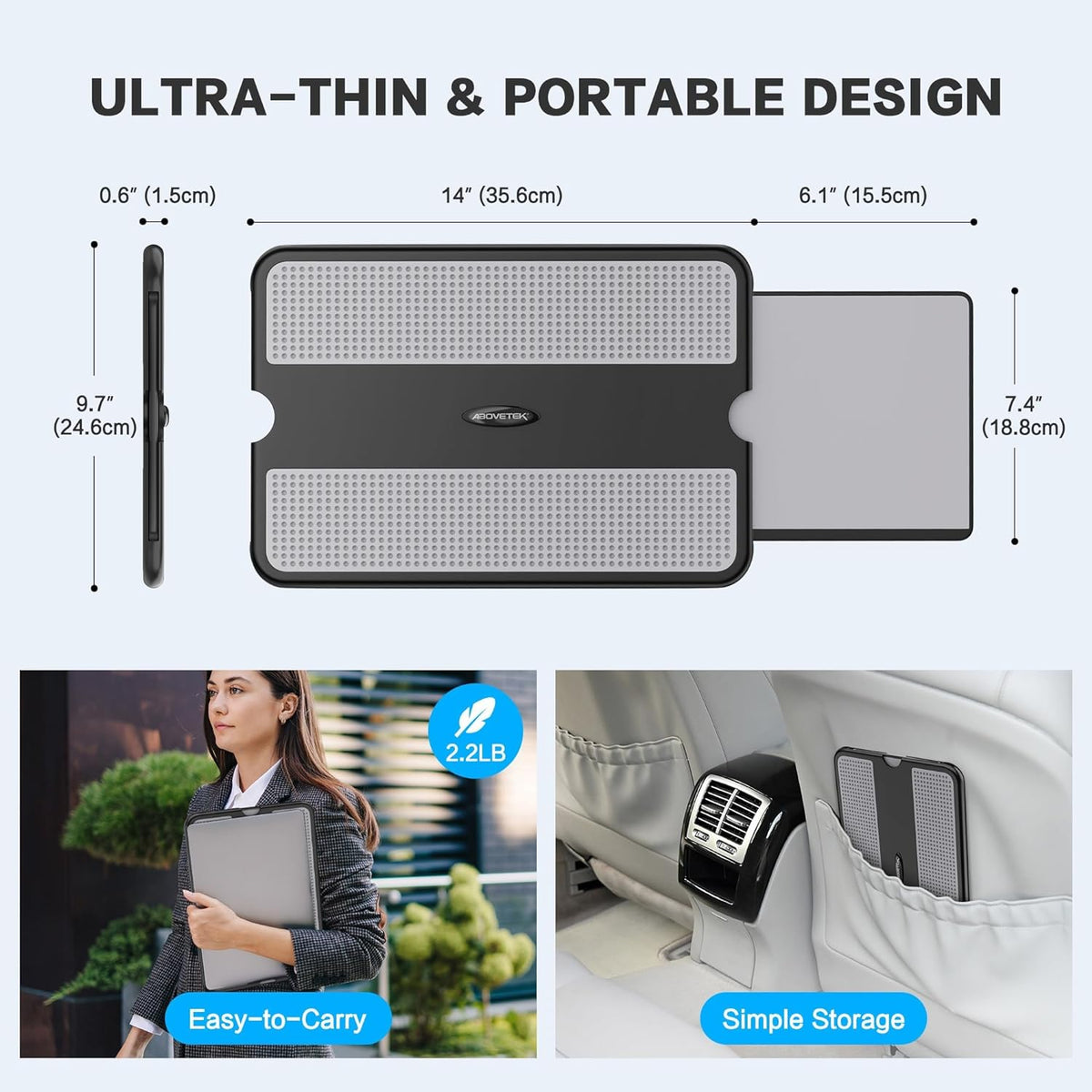 Portable Laptop Lap Desk W/Retractable Left/Right Mouse Pad Tray, Non-Slip Heat Shield Tablet Notebook Computer Stand Table W/Sturdy Stable Work Surface for Bed Sofa Couch or Travel