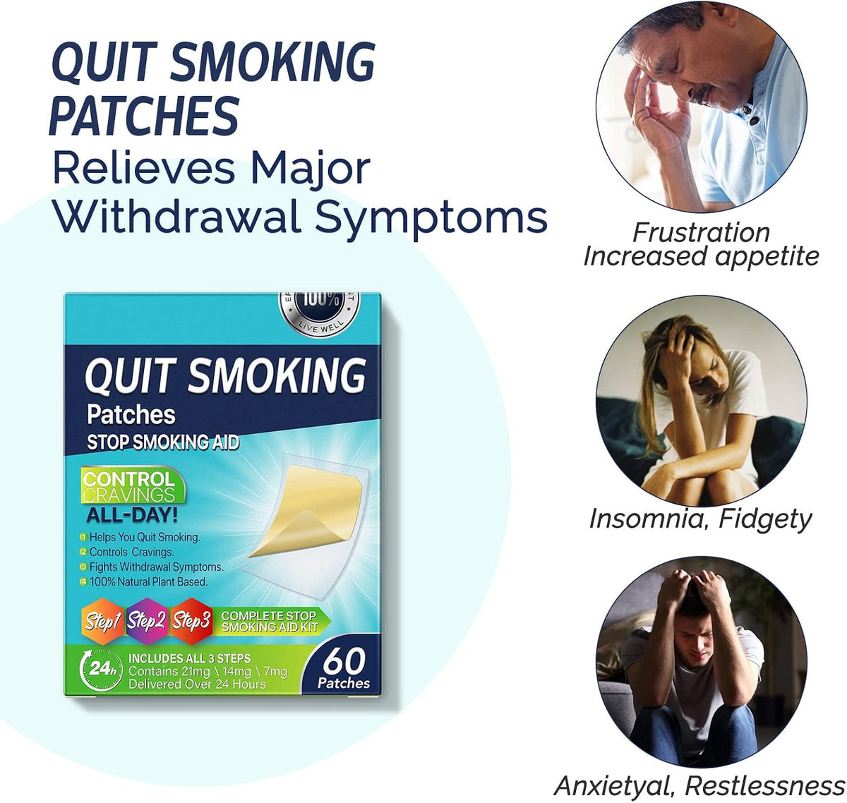 60PCS Quit Smoking Patches, Step 1 2 3 Stop Smoking Aids Patches