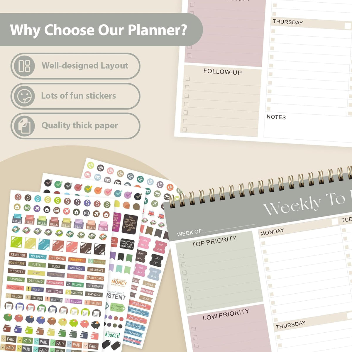 Weekly to Do List Notepad, Undated Planner with 52 Sheets (8.5''X11'')