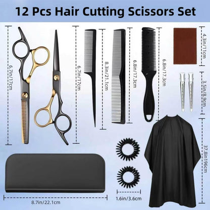 12 PCS Hair Cutting Scissors Kit, 6.5 Inch VG10 Shears for Home & Salon