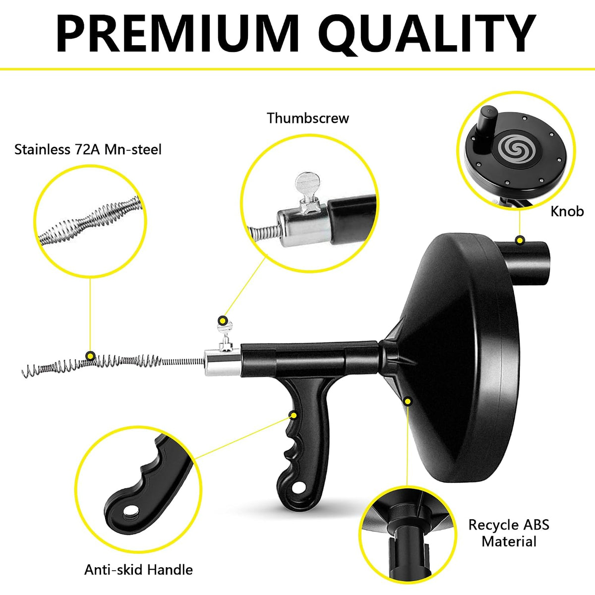 Drain Auger 25 Ft with Gloves, Heavy Duty Plumbing Snake Drain Clog Remover