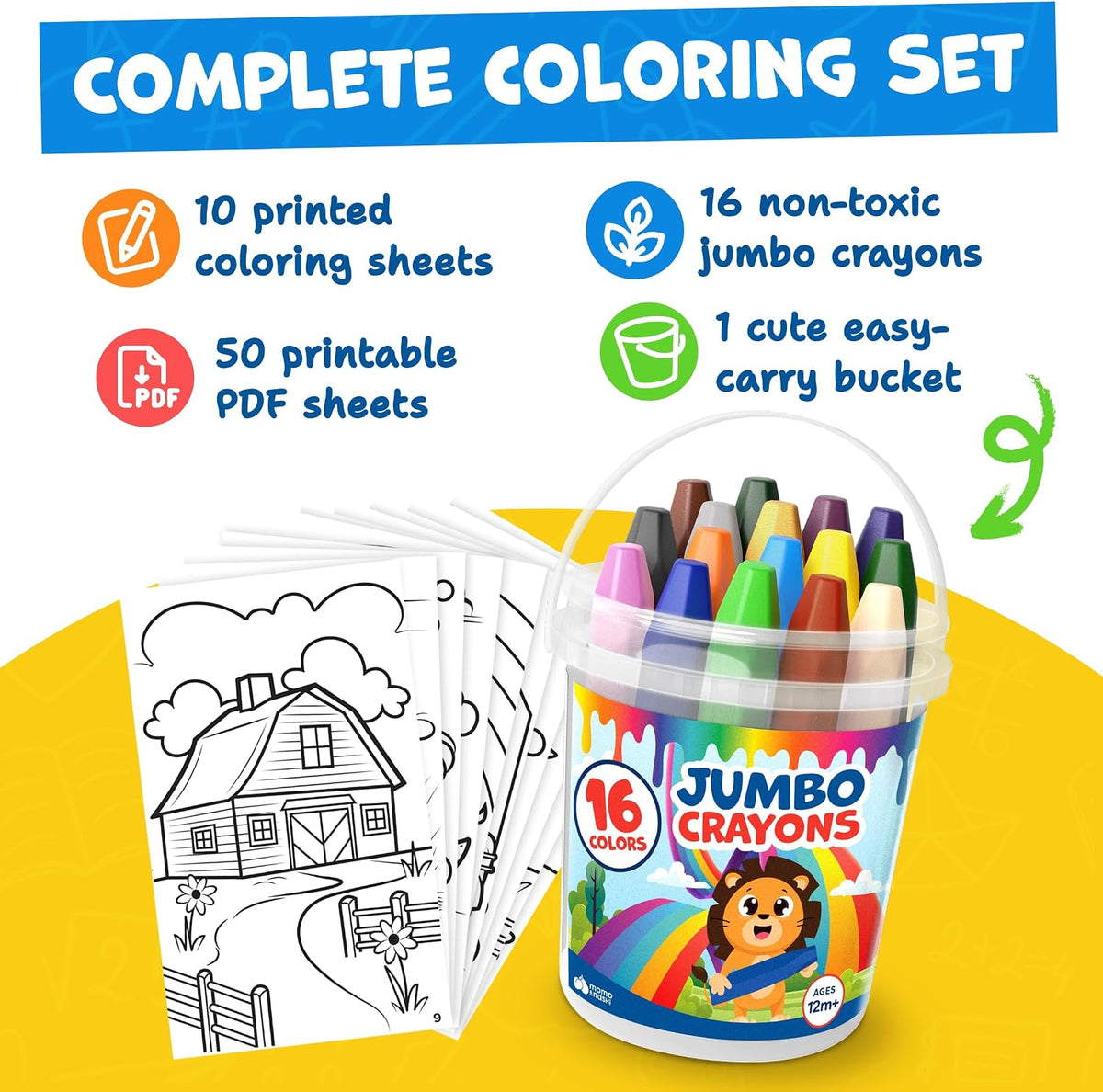 Jumbo Crayons for Toddlers 1-3 - Washable, Large Coloring Crayons for Kids