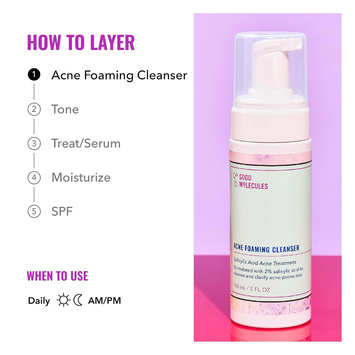 Acne Foaming Cleanser, 2% Salicylic Acid, 5 Fl Oz