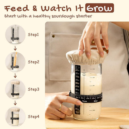 Sourdough Starter Kit with round & Oval Banneton Bread Proofing Basket, Starter Jar, Dough Whisk, Scrapers, Stencils, Complete Sourdough Bread Baking Supplies, Fathers Day Gift for Men