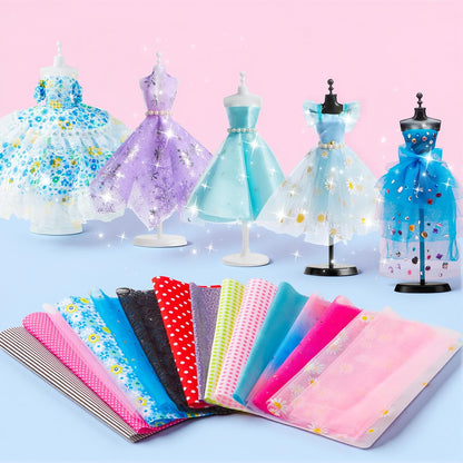 400+PCS Fashion Design Crafts for Kids, Art and Crafts, DIY Sewing Kits with 3 Mannequins for Girls Aged 8-12, Toys for Kids, Birthday Presents, Doll Clothes