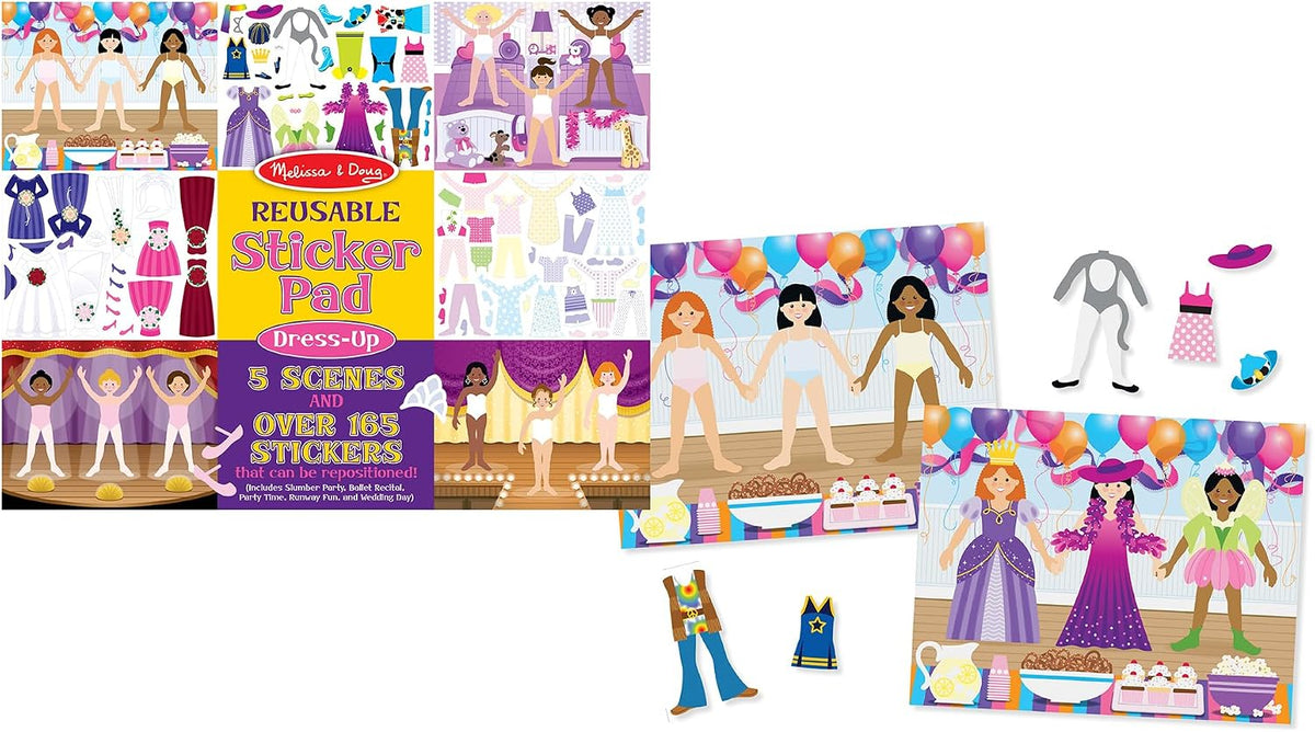 Melissa & Doug Reusable Sticker Pad: Dress-Up - 165+ Reusable Stickers - Removable Stickers, Kids Fashion Activities, Restickable Sticker Book for Kids Ages 3+