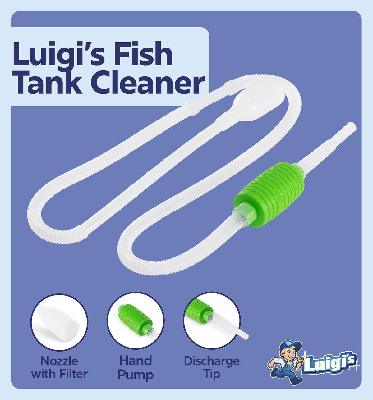 Fish Tank Cleaner - Turtle Tank Accessories - Gravel Vacuum for Aquarium - Hand Siphon Hose to Remove and Change Water or Sand in Minutes - Aquarium Cleaning Tools