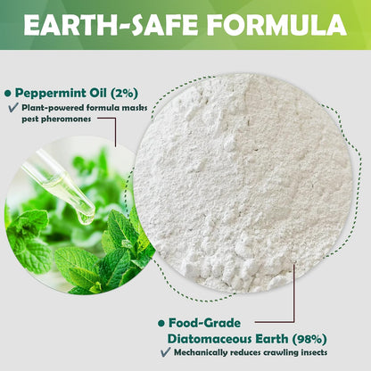 Diatomaceous Earth Food Grade Powder with Peppermint - Crawling Insect Killer for Bed Bugs, Roaches, Ants, Fleas - Indoor & Outdoor Pest Control | Family & Pet Safe | 1 Lb