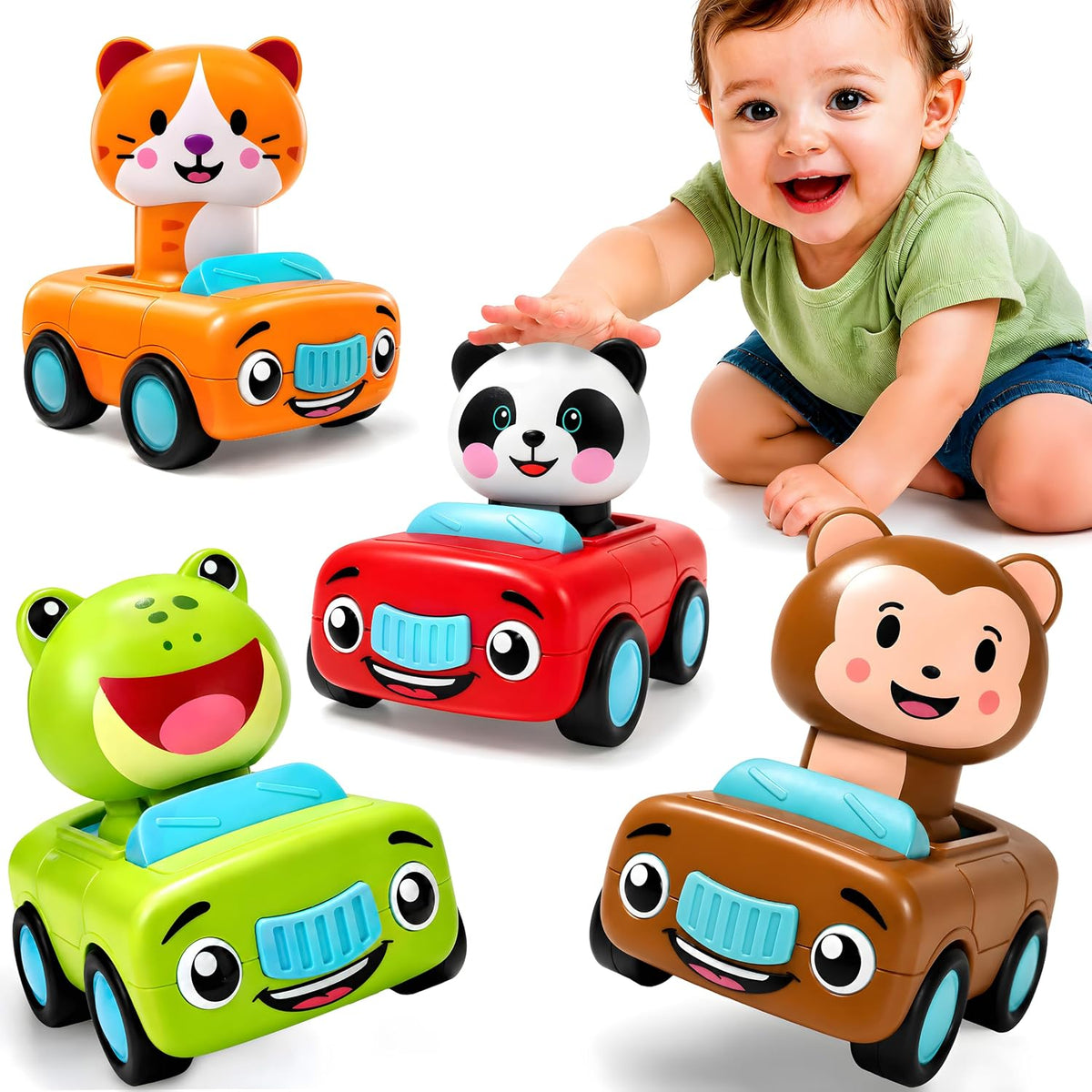 Press to Go Car Toys, Montessori Toys for 1 Year Old Boy Gifts