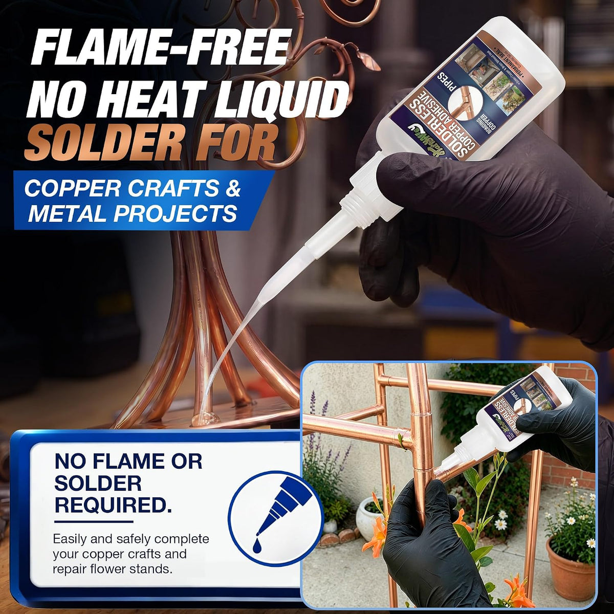 50Ml Copper Soldering Kit, No Heat Liquid Solder for Copper Pipe W/Precision Nozzle, Instant Leak Repair Plumbing Solder for Copper&Brass, up to 500 PSI,-60°F to +300°F,Bonding Solution for Pipe&Hvac