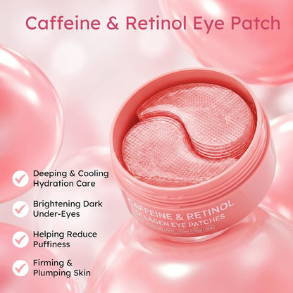 Retinol Caffeine Eye Patches, with Hydrolyzed Collagen, Peptides, 60 Pcs