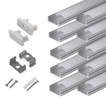 10-Pack 6.6Ft/ 2Meter U Shape LED Aluminum Channel System with Milky Cover, End Caps and Mounting Clips, Aluminum Profile for LED Strip Light Installations, Very Easy Installation