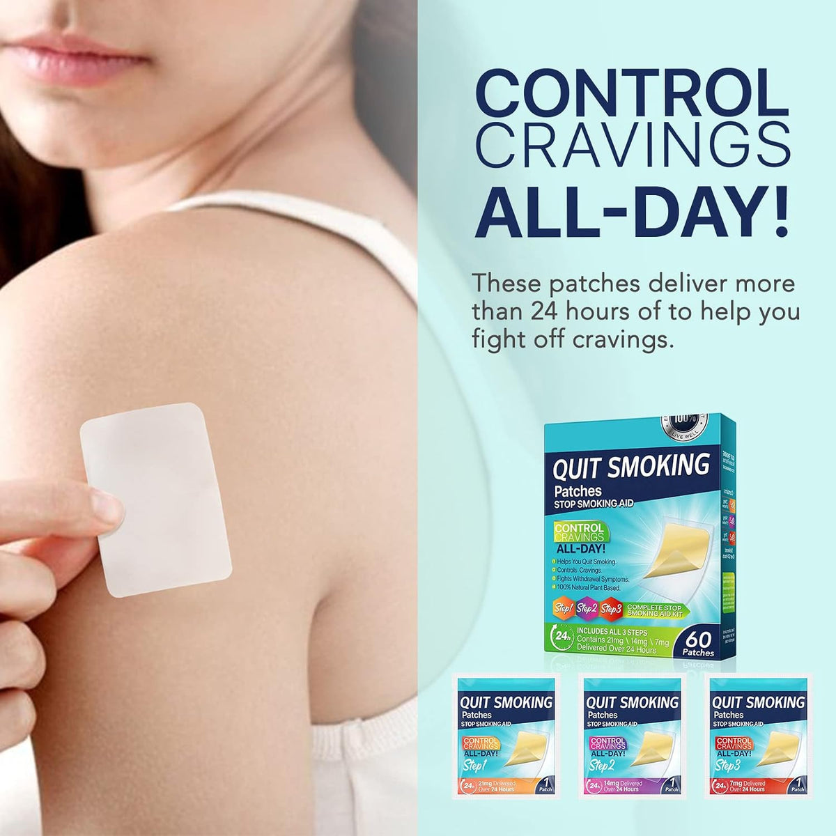60PCS Quit Smoking Patches, Step 1 2 3 Stop Smoking Aids Patches